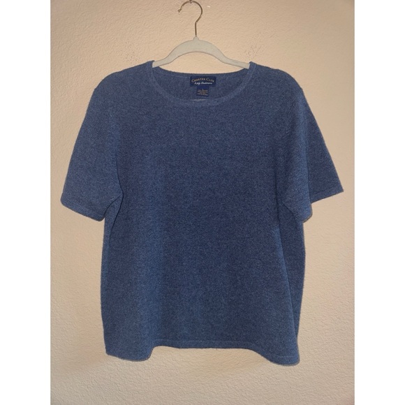 Charter Club 2-Ply Cashmere Blue Short Sleeve Shirt 100% Cashmere Size Large - Picture 1 of 5